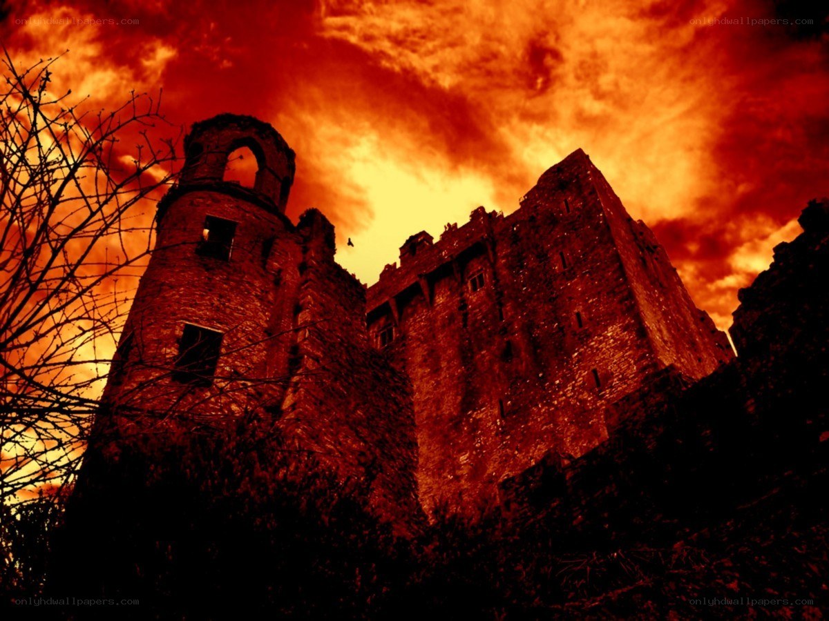 ruined castle at sunset