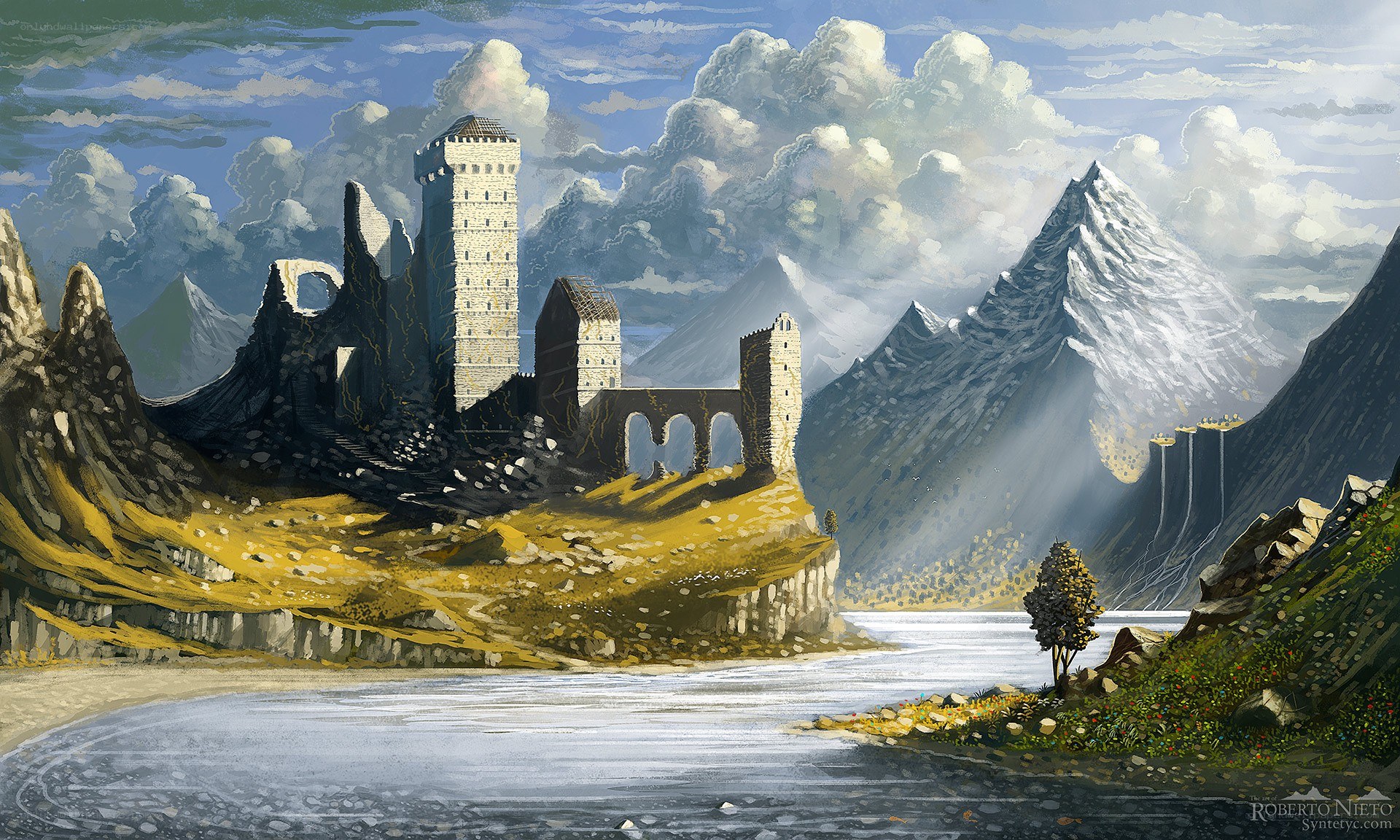 Ruined castle by a lake
