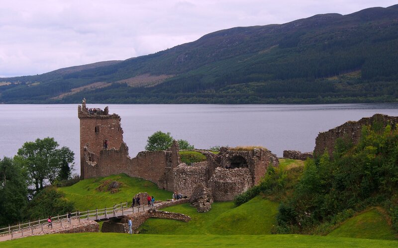 Ruined Castle by Lake — Green, Serene