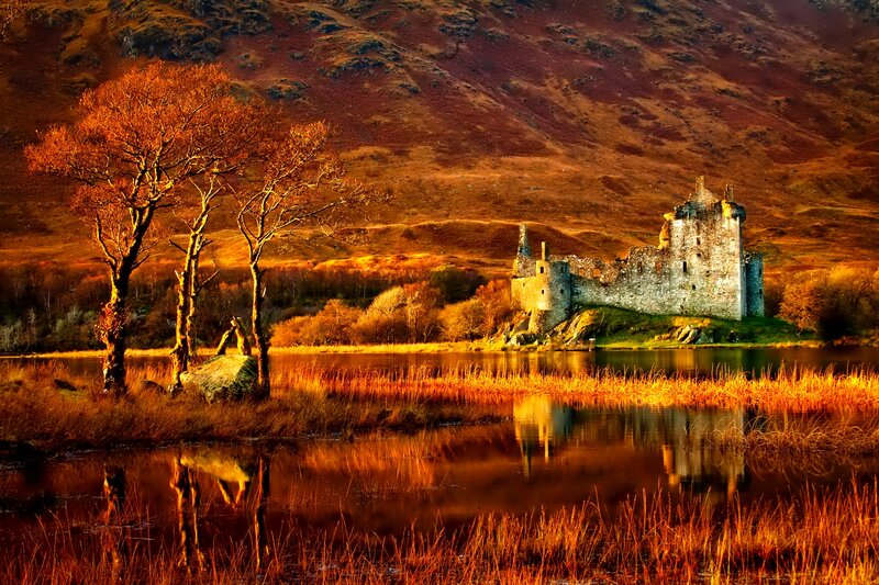 Ruined Castle by Lake — Orange