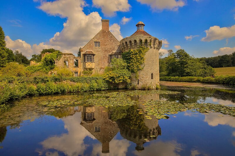 Ruined Castle by Pond — Blue