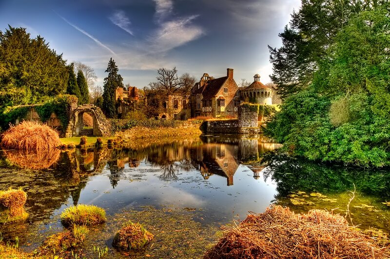 Ruined Castle by Pond