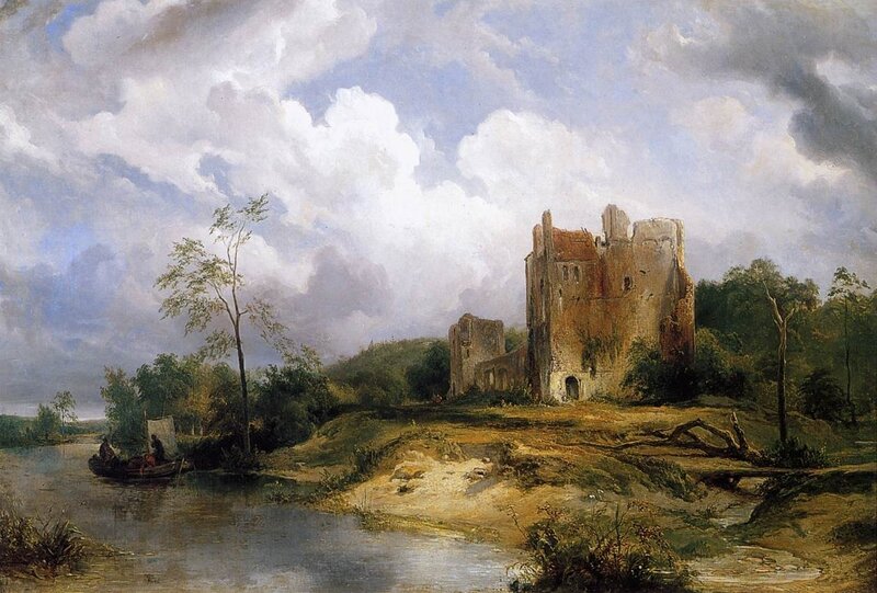 Ruined Castle by River — Blue, Dramatic, Afternoon