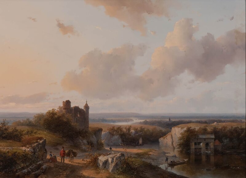 Ruined Castle by River — Brown