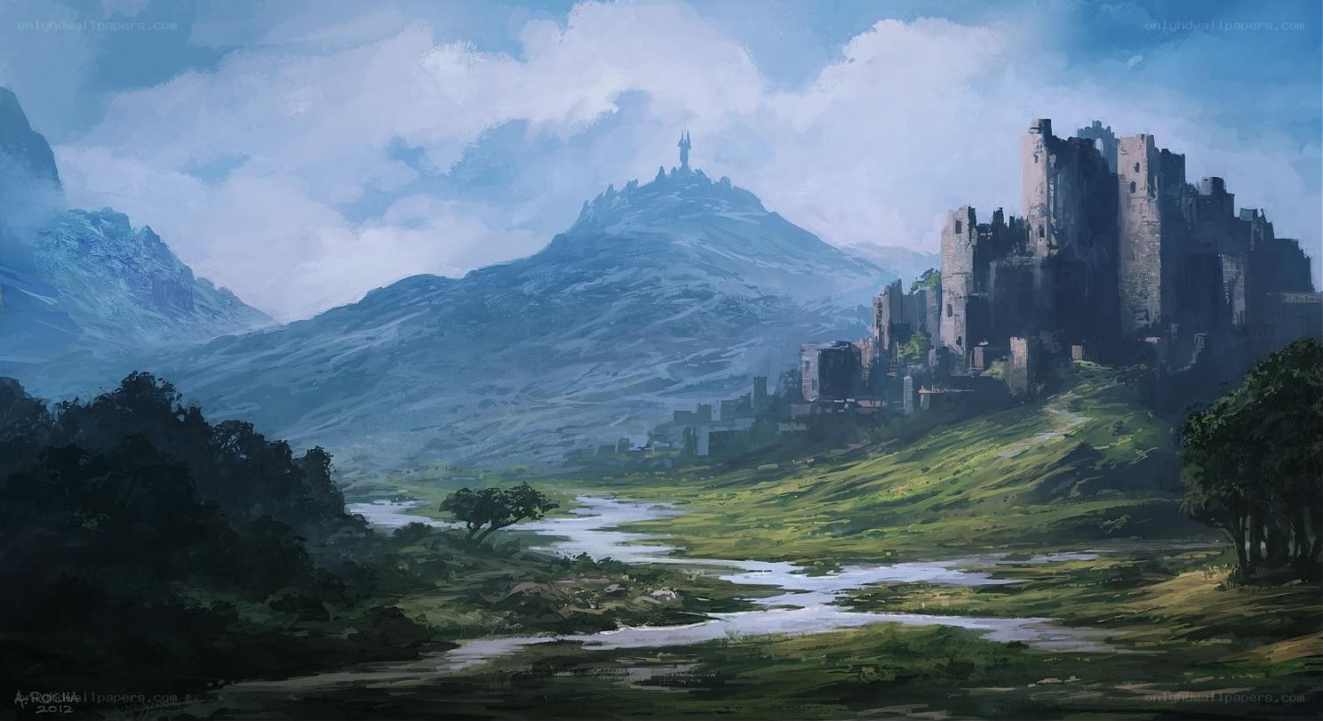 Ruined castle in a valley