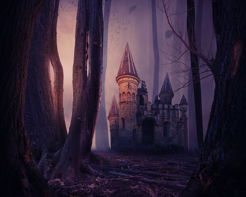 Ruined Castle in Forest — Purple