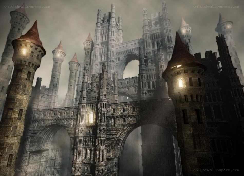 ruined castle in mist