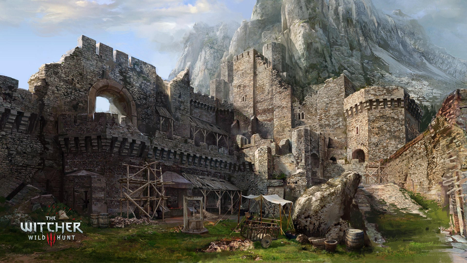 ruined castle in mountain valley