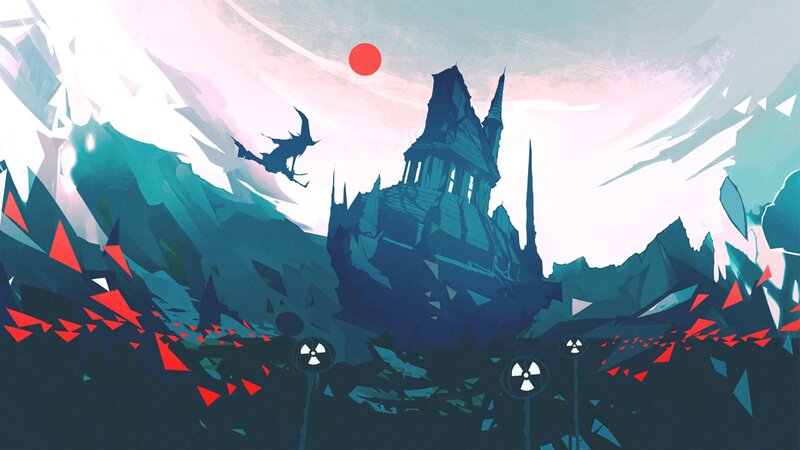 Ruined Castle in Mountains — Blue