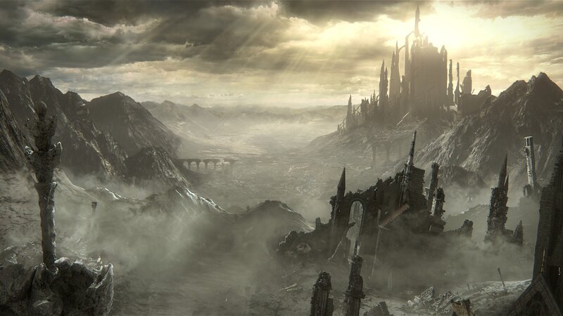 Ruined Castle in Mountains — Gray, Dramatic