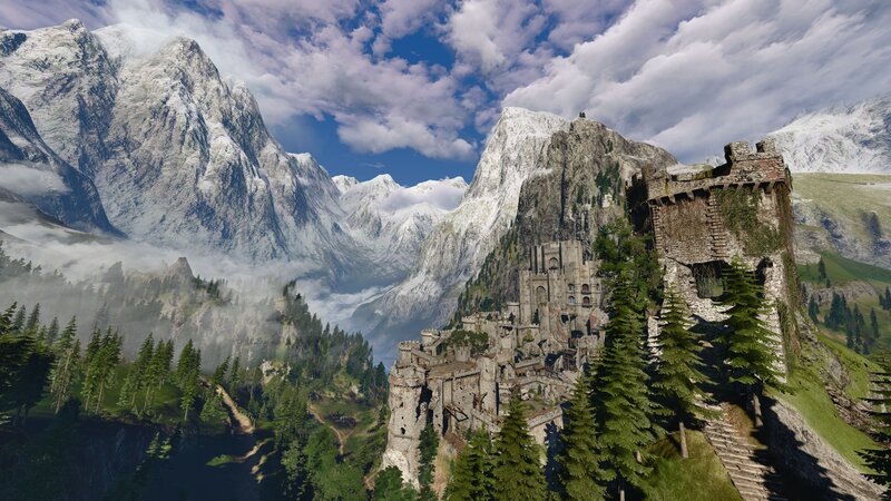 Ruined Castle in Mountains — Green, Dramatic