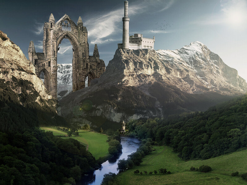 Ruined Castle in Mountains