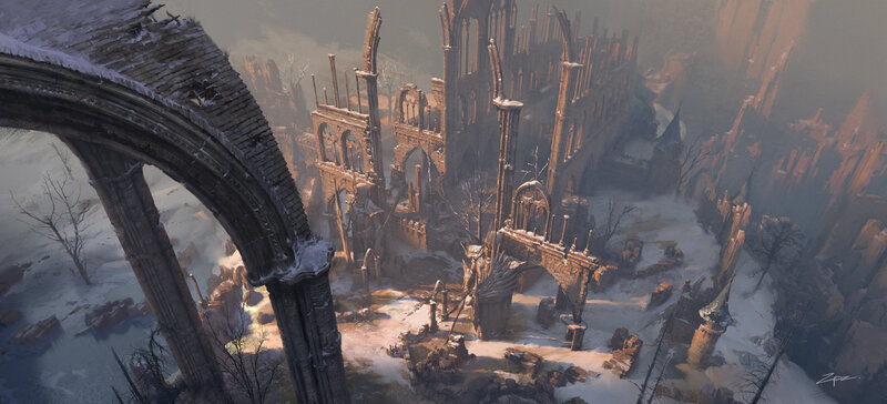 Ruined Castle in Snow — Gray