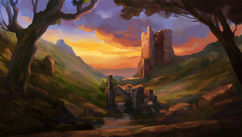 Ruined Castle in Valley — Orange