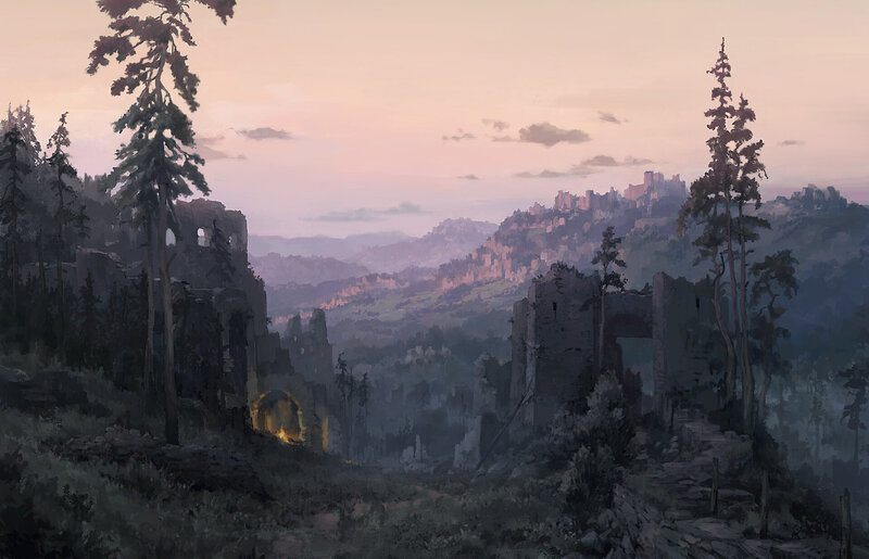 Ruined Castle in Valley — Purple