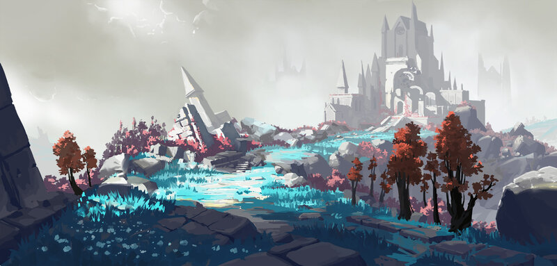 Ruined Castle Landscape — Blue