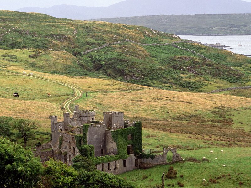 ruined castle on a coastal hill