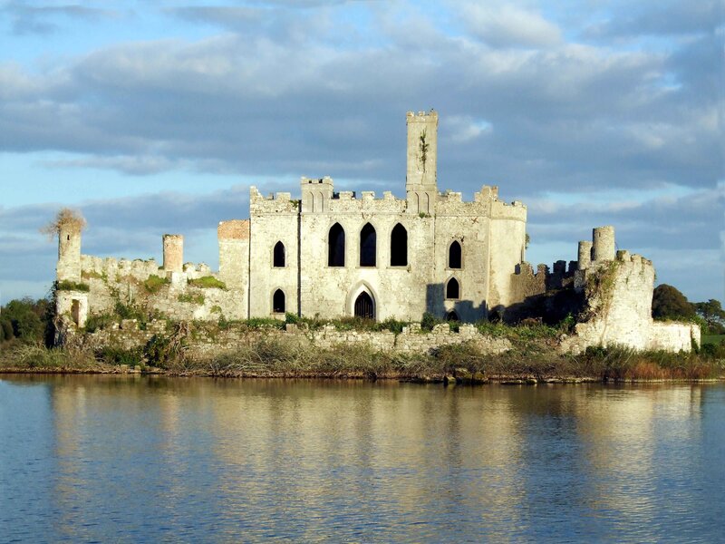 ruined castle on a lake