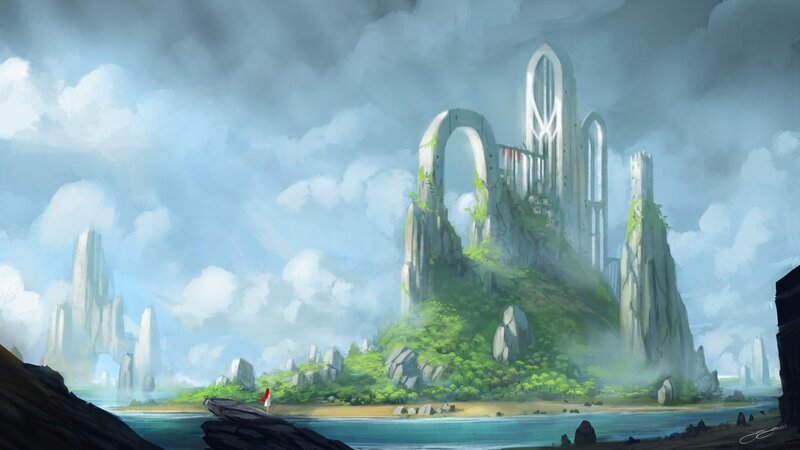 ruined castle on a misty island