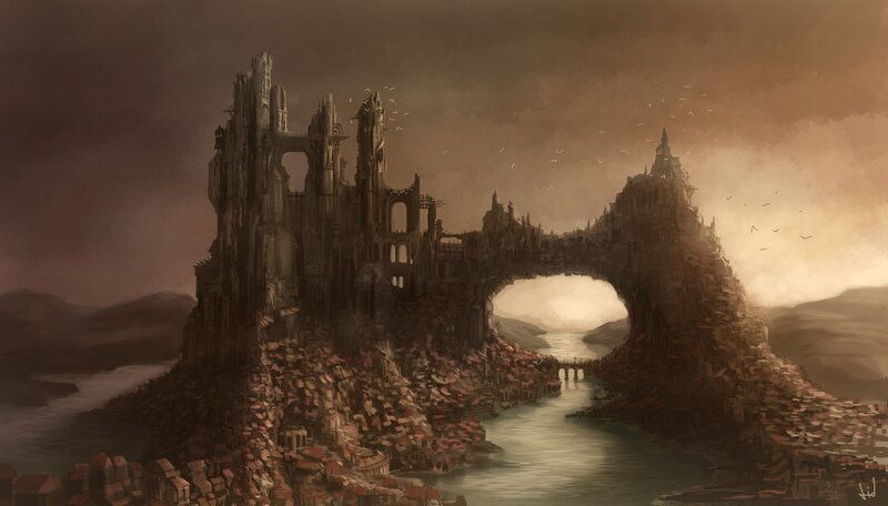 ruined castle on a river