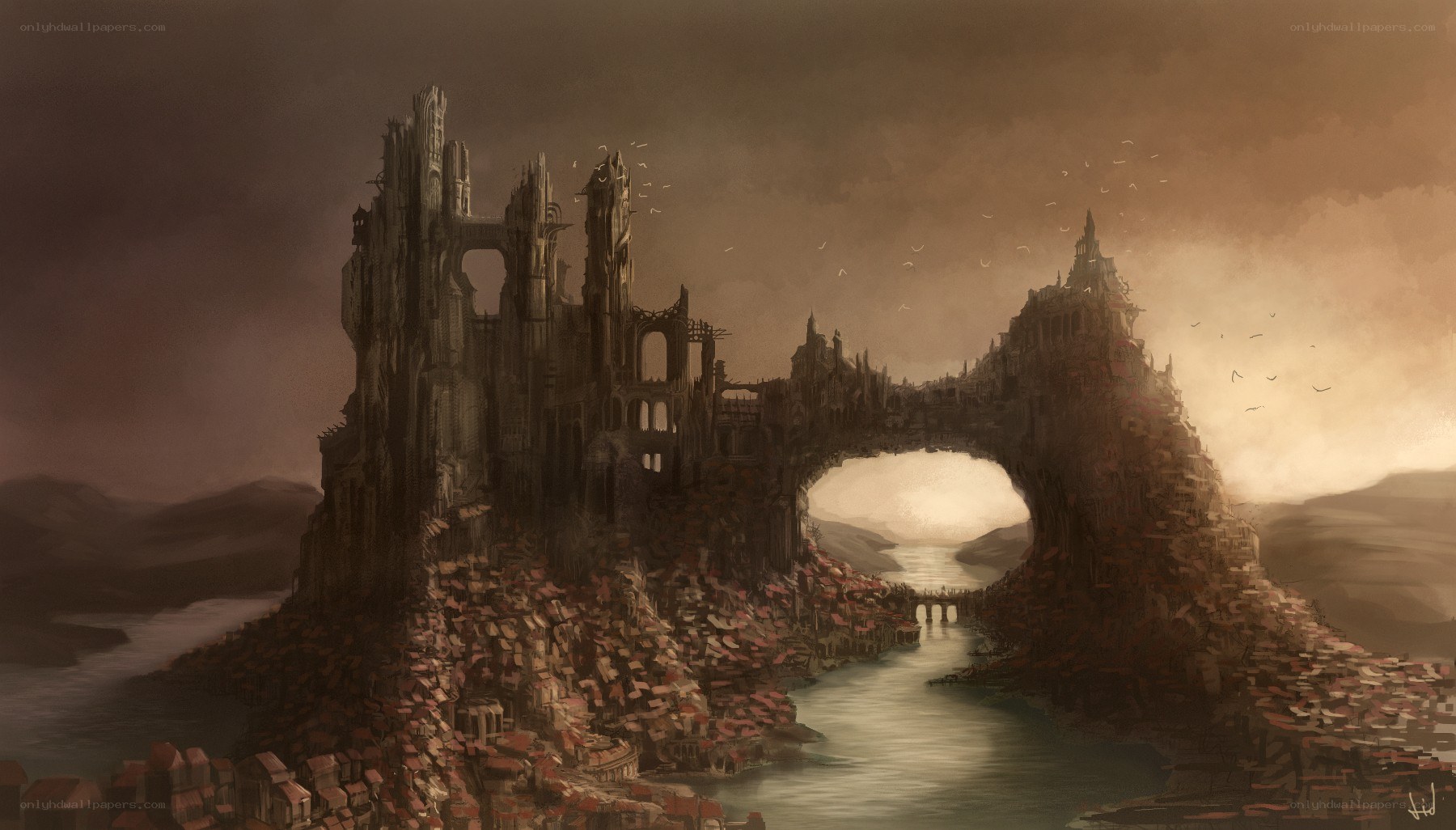 ruined castle on a river