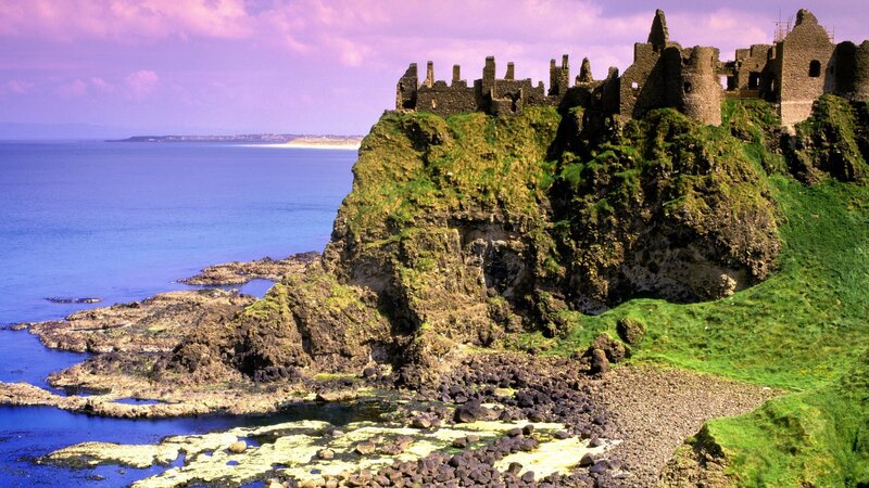 Ruined Castle on Cliff — Blue, Dramatic, Afternoon, Photograph, Ocean