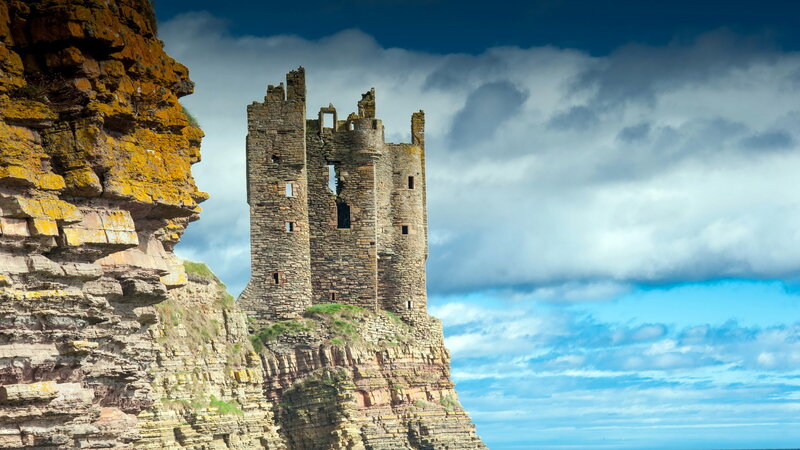 Ruined Castle on Cliff — Blue, Dramatic, Afternoon, Photograph, Sky