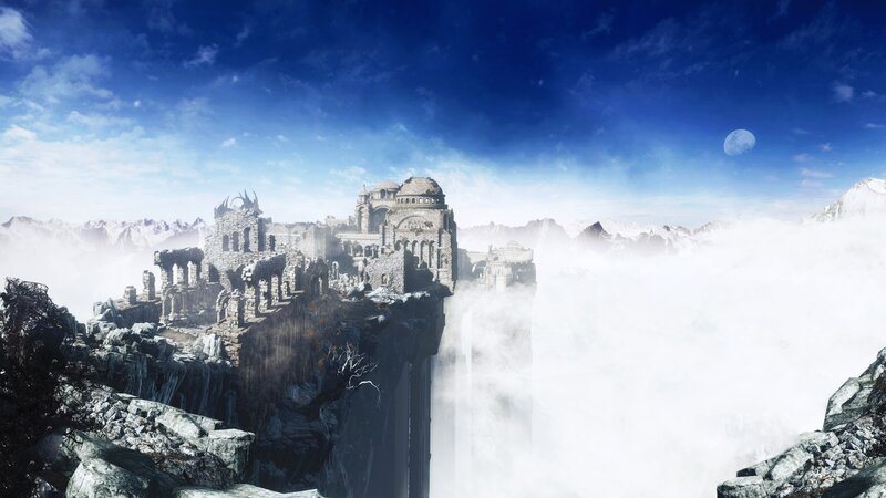 Ruined Castle on Cliff — Blue, Dramatic, Night