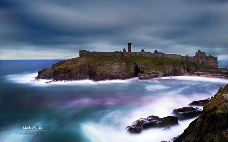 Ruined Castle on Cliff — Blue, Dramatic, Photograph, Ocean