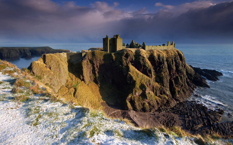 Ruined Castle on Cliff — Blue, Dramatic, Winter