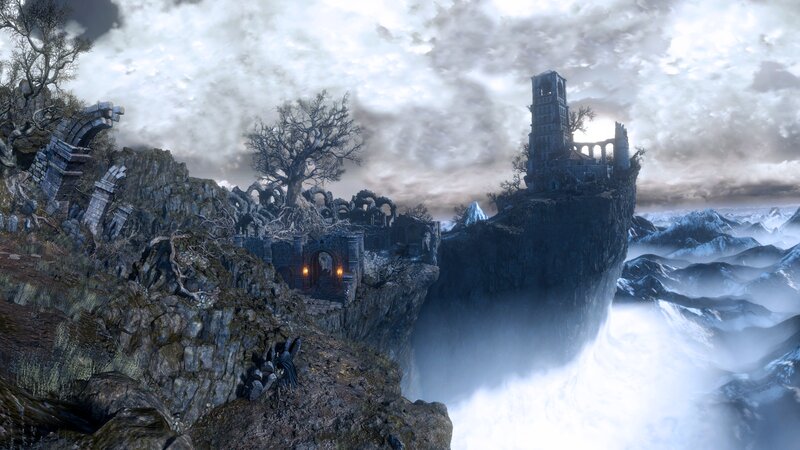 Ruined Castle on Cliff — Gray, Dramatic, 3d Render