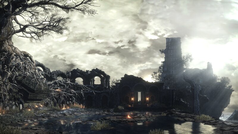 Ruined Castle on Cliff — Gray, Dramatic, Afternoon