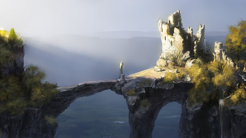 Ruined Castle on Cliff — Gray, Serene
