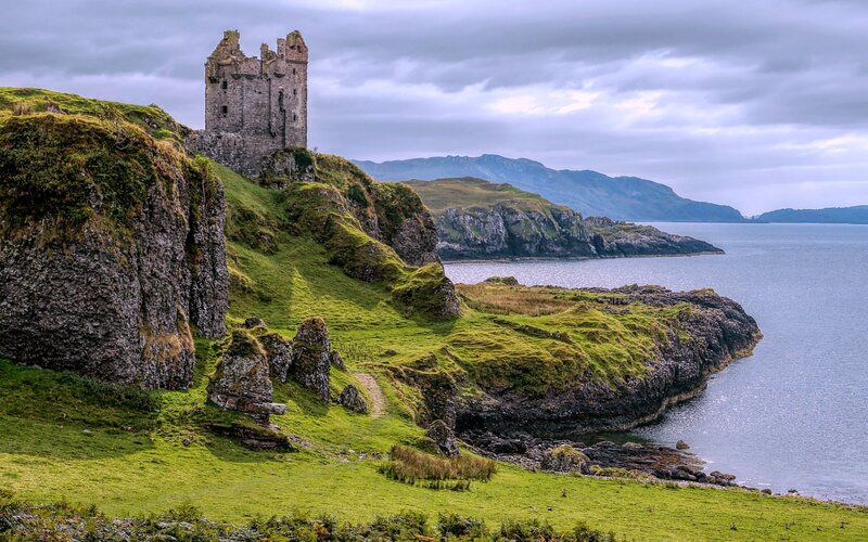 Ruined Castle on Cliff — Green, Dramatic, Photograph