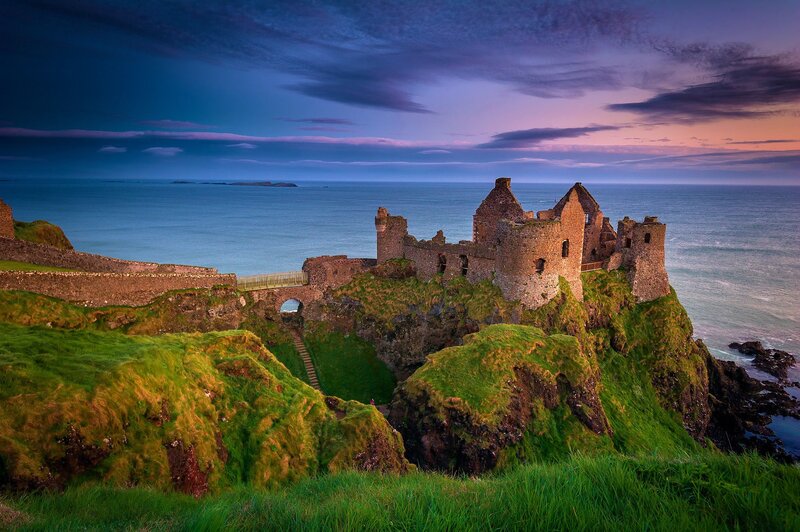 Ruined Castle on Cliff — Green, Dramatic, Sunset