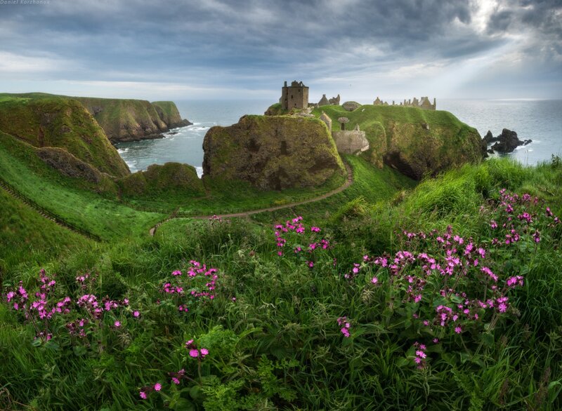 Ruined Castle on Cliff — Green, Dramatic