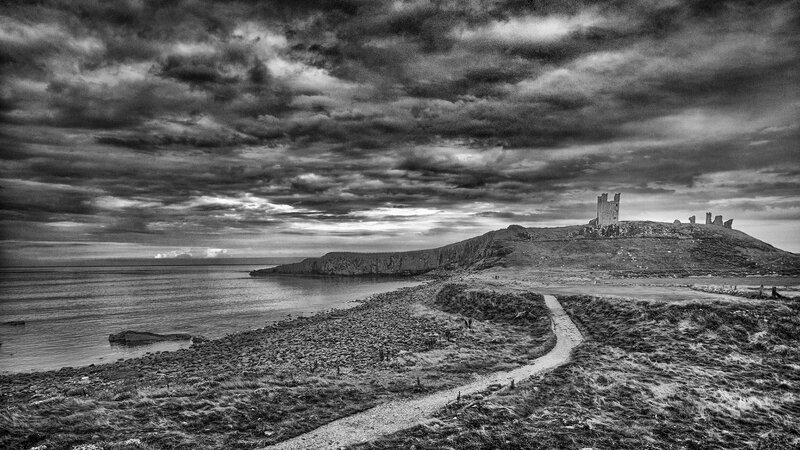 Ruined Castle on Hill — Black, Dramatic