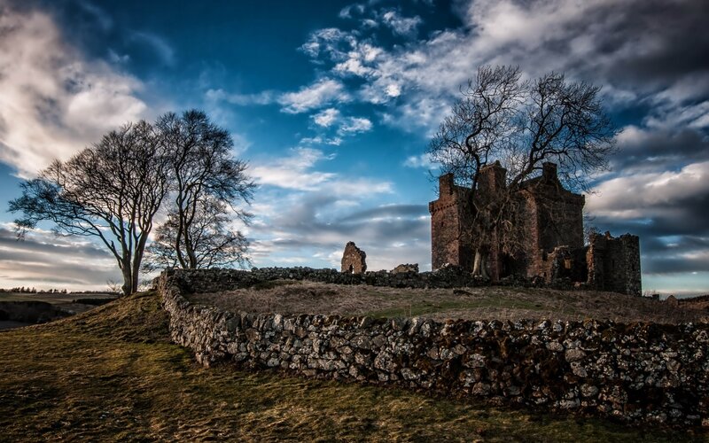 Ruined Castle on Hill — Blue, Dramatic, Sunset
