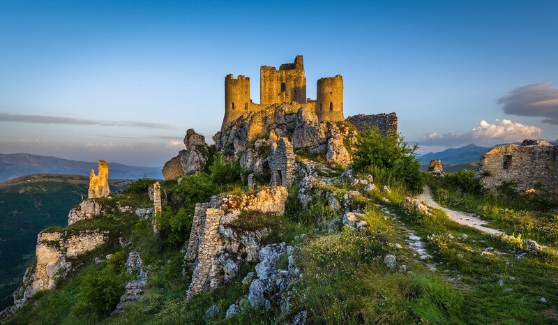 Ruined Castle on Hill — Blue, Serene