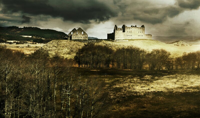 Ruined Castle on Hill — Brown, Dramatic