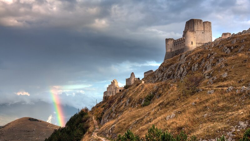Ruined Castle on Hill — Gray, Dramatic, Afternoon