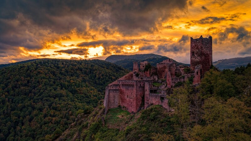 Ruined Castle on Hill — Orange, Dramatic