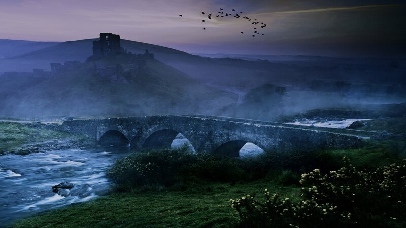 Ruined Castle on Hill — Purple, Dramatic