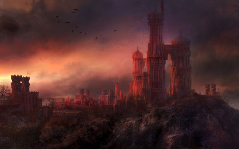 Ruined Castle on Hill — Red