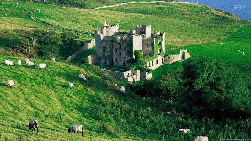 Ruined Castle on Hillside — Green, Serene