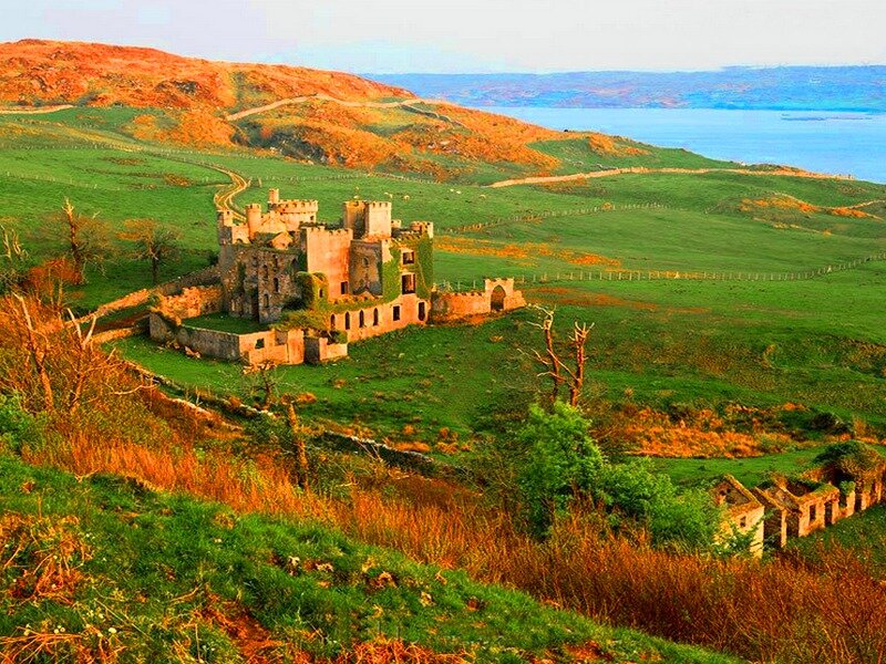 Ruined Castle on Hillside — Green