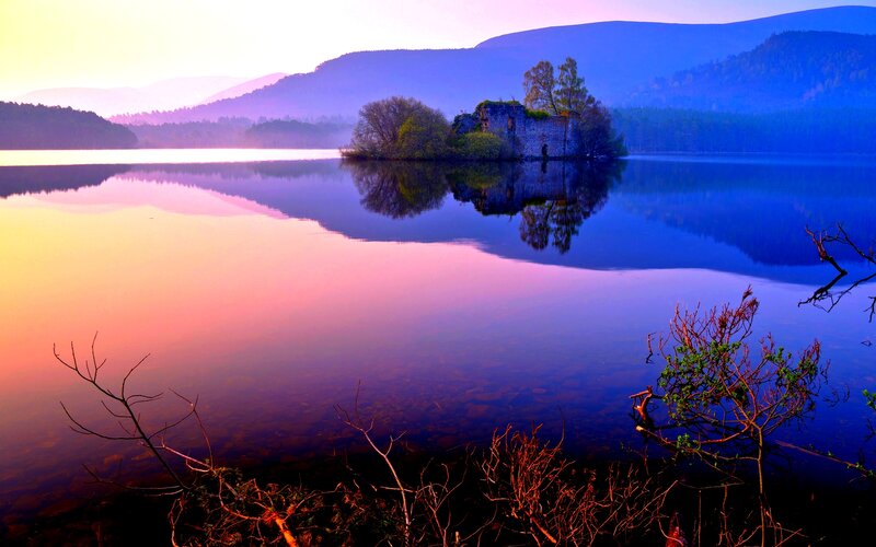 Ruined Castle on Island — Blue, Serene