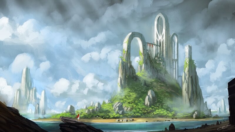 Ruined Castle on Island — Green