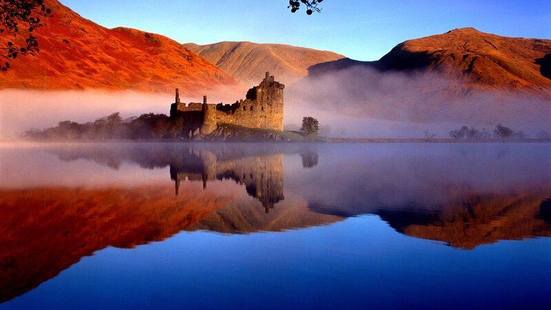Ruined Castle on Lake — Blue