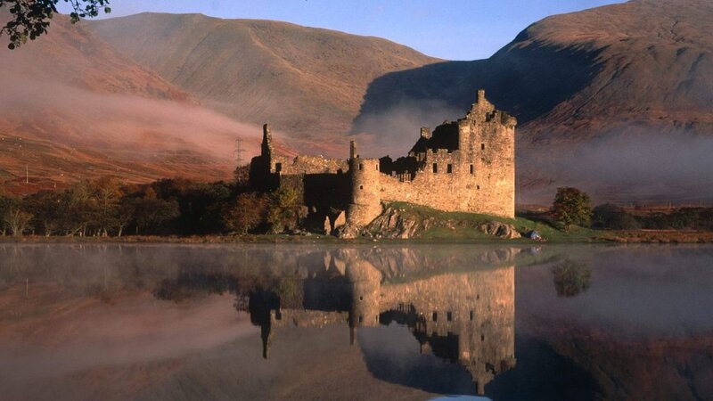 Ruined Castle on Lake — Brown